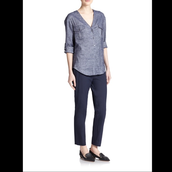 Theory Trisalta Tab-Sleeve Chambray Top - Picture 2 of 6